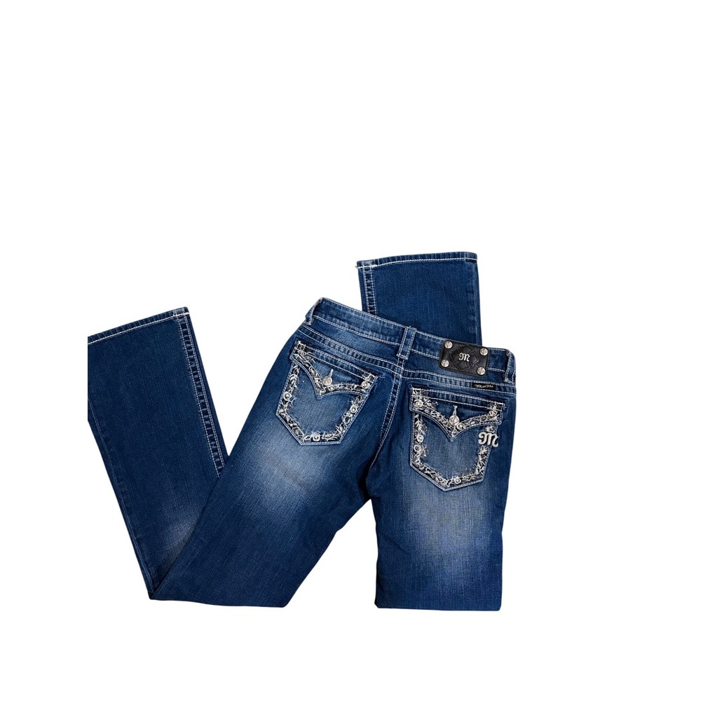 Miss Me JP5521B Bootcut Jeans Dark Wash Embellished Pockets Womens 28 Low Rise - Picture 6 of 8